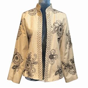 Susan Bristol 95% silk embroidered open front blazer jacket